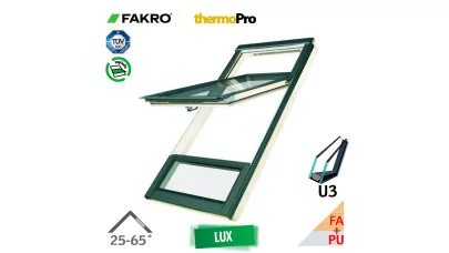 FAKRO FDY-V/U U3 Duet proSky - Billenő fa tetőtéri ablak fehér PU bevonattal megemelt forgástengellyel, fix alsó ablakkal 2.