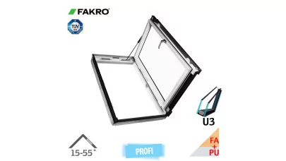 FAKRO FWU U3 - Oldalra nyíló fa tetőkibúvó ablak fehér PU bevonattal, változtatható nyitásirány 2.