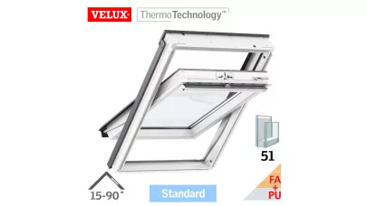 VELUX GLU 0051 - Billenő fa tetőtéri ablak, fehér PU bevonattal 2.