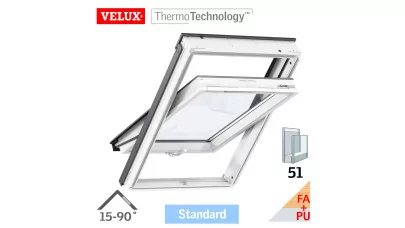 VELUX GLU 0051B - Billenő fa tetőtéri ablak, fehér PU bevonattal, alsó kilinccsel 2.
