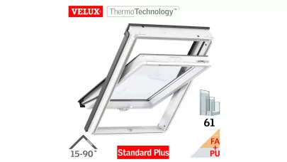VELUX GLU 0061B - Billenő fa tetőtéri ablak, fehér PU bevonattal, alsó kilinccsel 2.