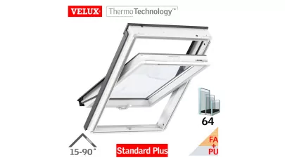 VELUX GLU 0064B - Billenő fa tetőtéri ablak, fehér PU bevonattal, alsó kilinccsel 2.